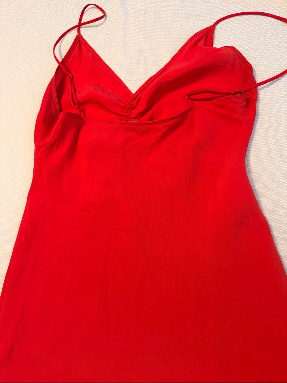 Zara Red Satin Slip Dress with V-Neck and Spaghetti Straps - Picture 5 of 7